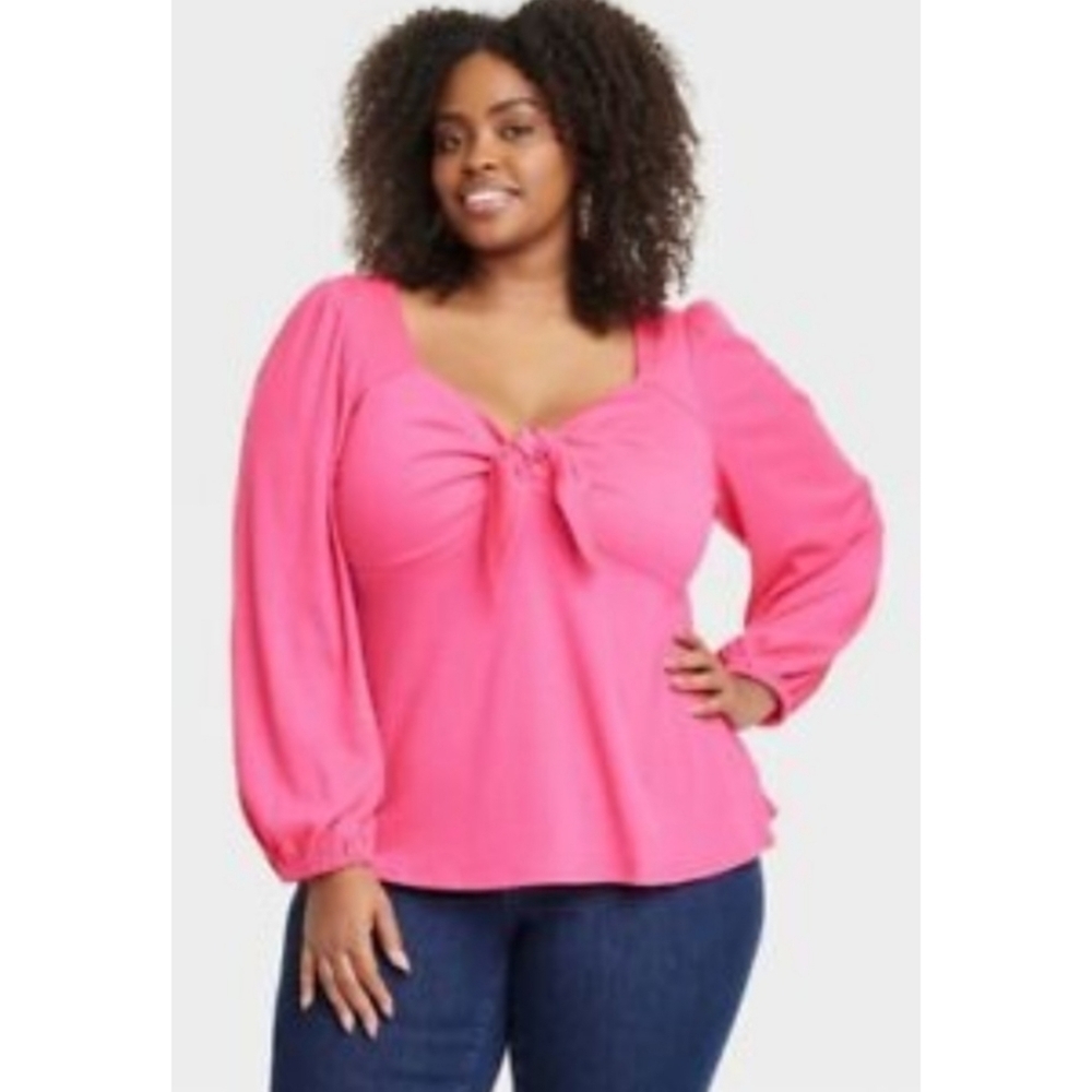Ava & Viv Tie Front Sweetheart Long Sleeve Plus Size Top